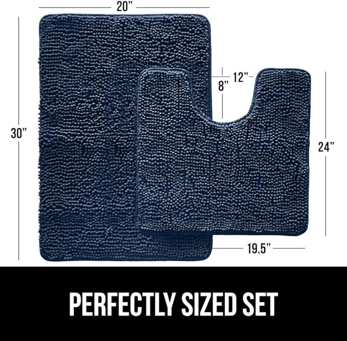 GORILLA GRIP Bathroom Rug Sets, Soft Chenille 2 Piece Area Rugs Set, Toilet Base Mat and 30x20 Carpet, Absorbent Microfiber Washable Mats Dry Quickly, Home Décor and Bath Room Accessories, Navy Blue - ModernBath