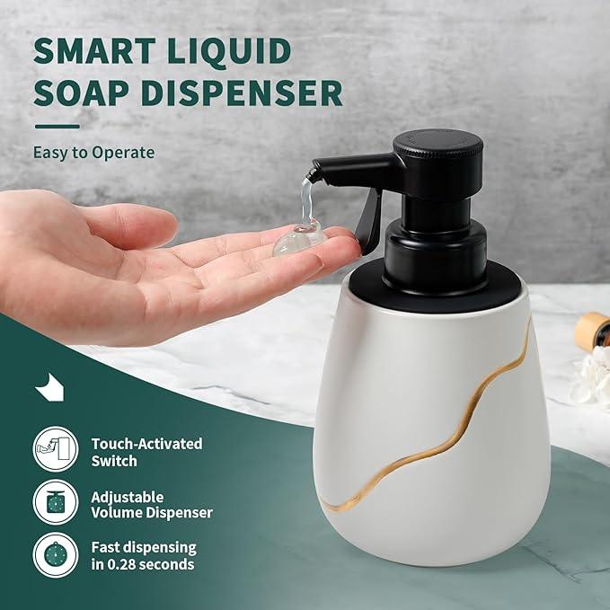 BosilunLife Automatic Soap Dispenser Bathroom - Liquid Hand Free Dispenser Battery Operated Smart Electric Lotion Soap Dispenser with Waterproof Pump Dish Soap Dispenser Ceramic White, 17oz - ModernBath