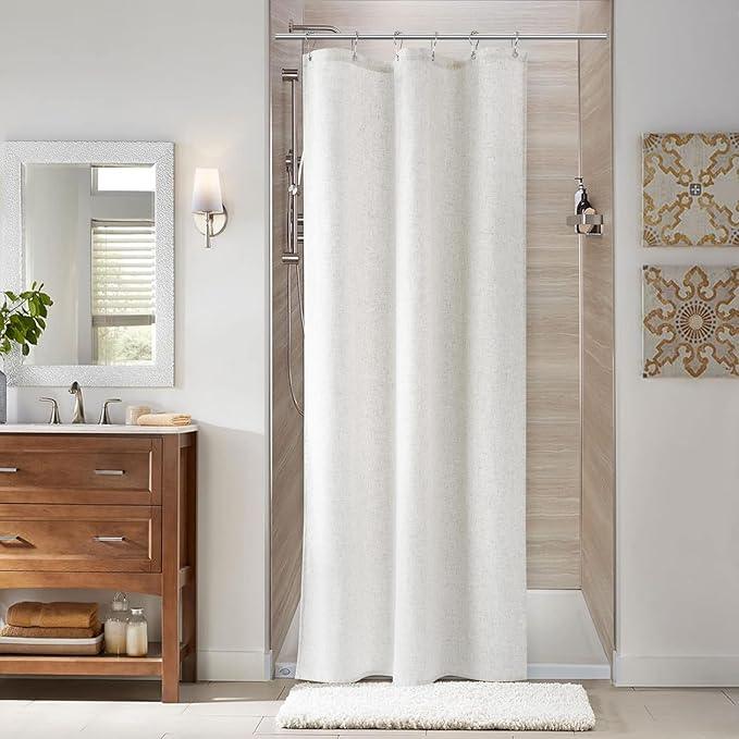 Naturoom 36 Inch Shower Curtain - Stall Narrow Half Linen Ultra Thick Fabric Shower Curtain Set with Hooks, Boho Farmhouse Rustic RV Camper Bath Curtains for Bathroom, Beige White, 36x72 - ModernBath