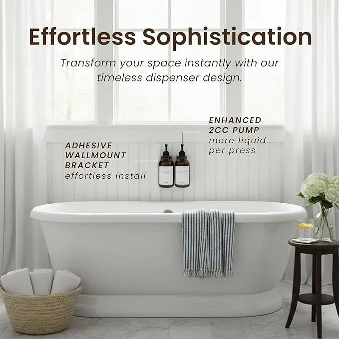 MaisoNovo Shampoo and Conditioner Dispenser - Shower Soap Dispenser Wall Mounted - 16.9 fl oz Set of 2 Amber Plastic Bottles Black Pump - 2 Chamber No Drill - ModernBath