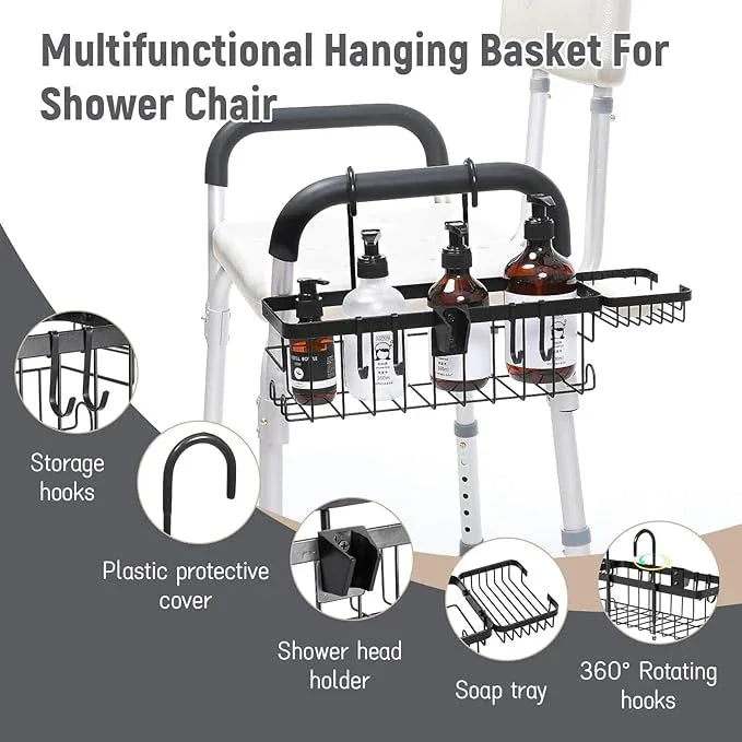 TYYIHUA Hanging Shower Caddy for Shower Chair with Hooks, Soap Tray and Shower Rack, Bathroom Showers Organizer Basket for Elderly, Pregnant, Patient, Handicap Accessories for Daily Living - ModernBath