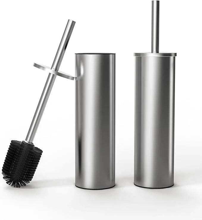 WZKALY Toilet Brush and Holder Set, 2 Pack Stainless Steel Toilet Bowl Brush with Lid, Rust Proof Toilet Cleaner Brush with Caddy, Durable Bristles, Splash Proof, Ideal for Bathroom (Brushed Nickel) - ModernBath