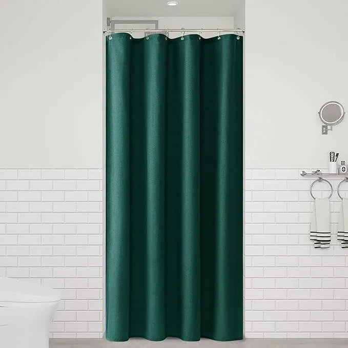 Naturoom Dark Green 48 Inch Shower Curtain - Stall Narrow Half Linen Ultra Thick Fabric Shower Curtain Set with Hooks, Boho Farmhouse Rustic RV Camper Bath Curtains for Bathroom, 48x72 - ModernBath