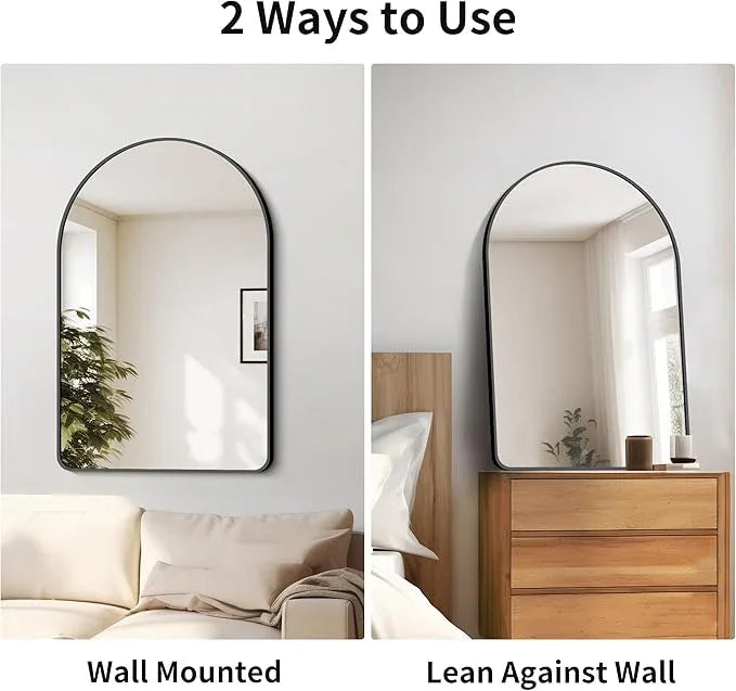 FORBATH Arched Bathroom Mirror 24x36 Inch,Bathroom Mirror Wall Mounted Modern Black Aluminum Alloy Frame Decor Dresser Mirror for Bedroom Living Room Entryway, Hanging or Leaning Against Wall - ModernBath