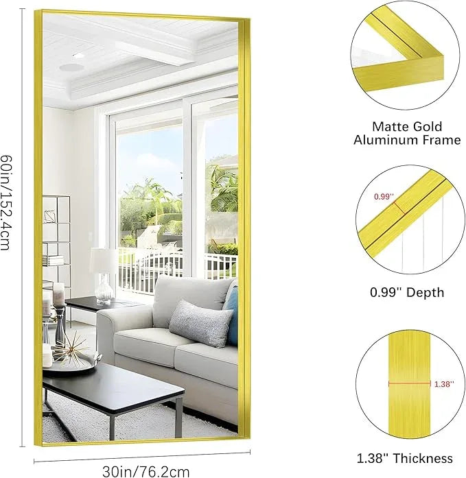 NIMURY Gold Bathroom Mirror, 30x60 Inch Rectangular Deep Frame Mirror, Large Wall Mounted Bathroom Vanity Mirror Over Sink for Bedroom,Restroom, Living Room, Hangs Vertically or Horizontally - ModernBath