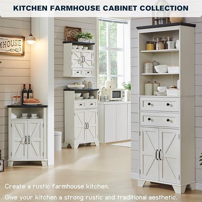 ACCOHOHO Bathroom Wall Cabinet, Farmhouse 24" Wide Medicine Cabinet with Drawer, Adjustable Shelf, Double Barn Doors, Storage Cabinets for Bathroom, Kitchen, Living Room, Off White - ModernBath