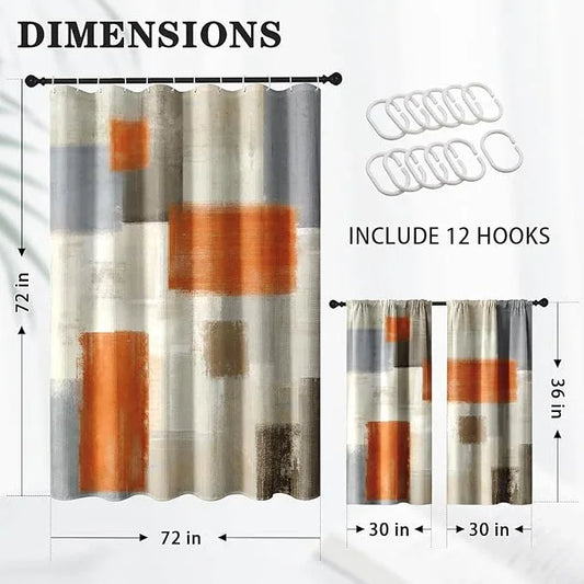 Culudea Beige Orange Painting Shower Curtain Set, Grey Contemporary Modern Bathroom Window Waterproof Shower Curtain Set for Bathroom Decor - ModernBath