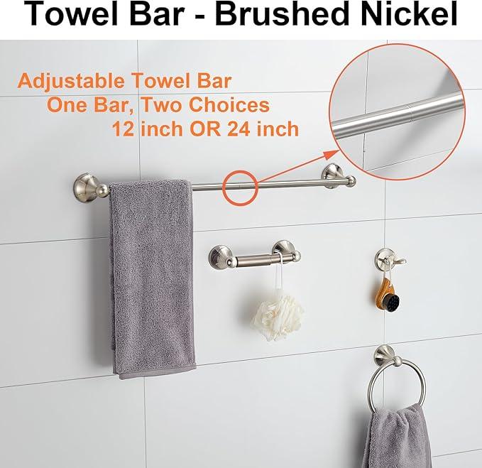 BGL Bathroom Accessory Set, Brushed Nickel Adjustable Expandable Towel Bar 4-Piece Bathroom Hardware Set Wall Mounted - ModernBath
