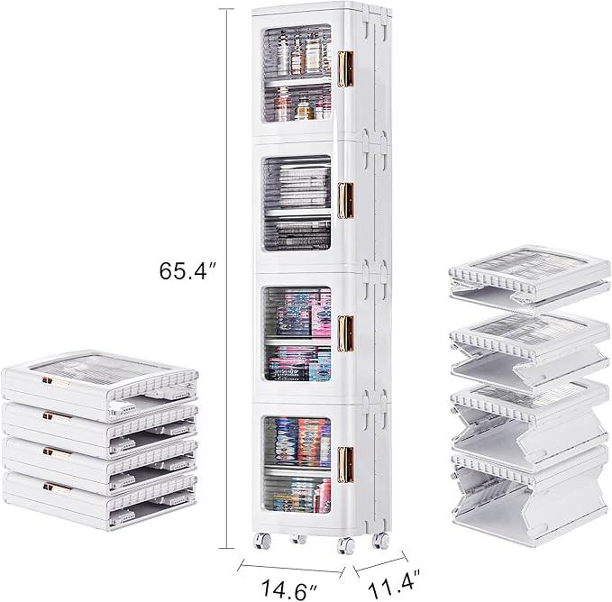 VECELO 4-Tier Tall Narrow Storage Cabinet with Movable Wheels, Adjustable Shelves, Anti-Tip, Slim, for Small Space, Bathroom, Kitchen, Laundry, White - ModernBath