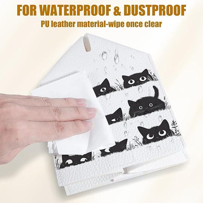 Cute Black Cat Tissue Box Cover 2PCS, Leather Tissue Box Holder Square Facial Paper Case Tissue Box Cube Organizer for Bathroom Bedroom Desk Office - ModernBath