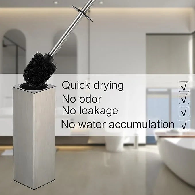 BGL Square Toilet Brush with Holder,Stainless Steel Rubber Painted Toilet Bowl Brush and Holder for Bathroom,2 Cleaner Brush Heads,Brushed Nickel - ModernBath