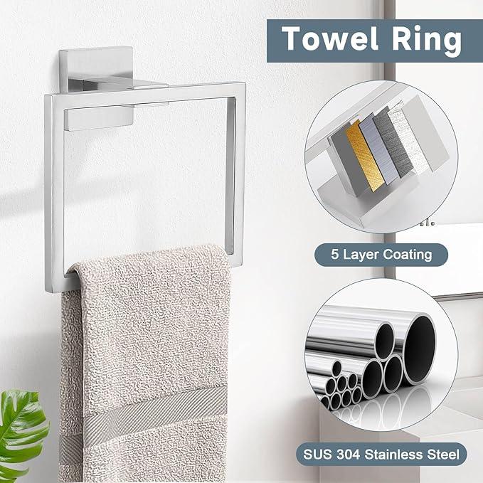 Brushed 5-Piece Bathroom Hardware Accessories Set-Towel Bar & Holder Racks for Bathroom,SUS304 Stainless Steel,Wall Mounted,23.6-Inch - ModernBath