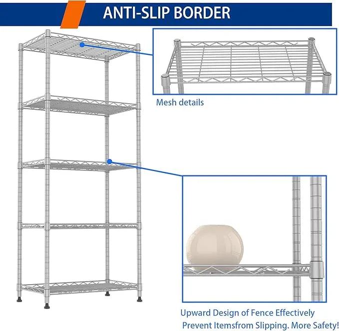 REGILLER 5-Wire Shelving Metal Storage Rack Adjustable Shelves,Standing Storage Shelf Units for Laundry Bathroom Kitchen Pantry Closet(Silver,11.8" D x 21.2" W x 53.5" H) - ModernBath