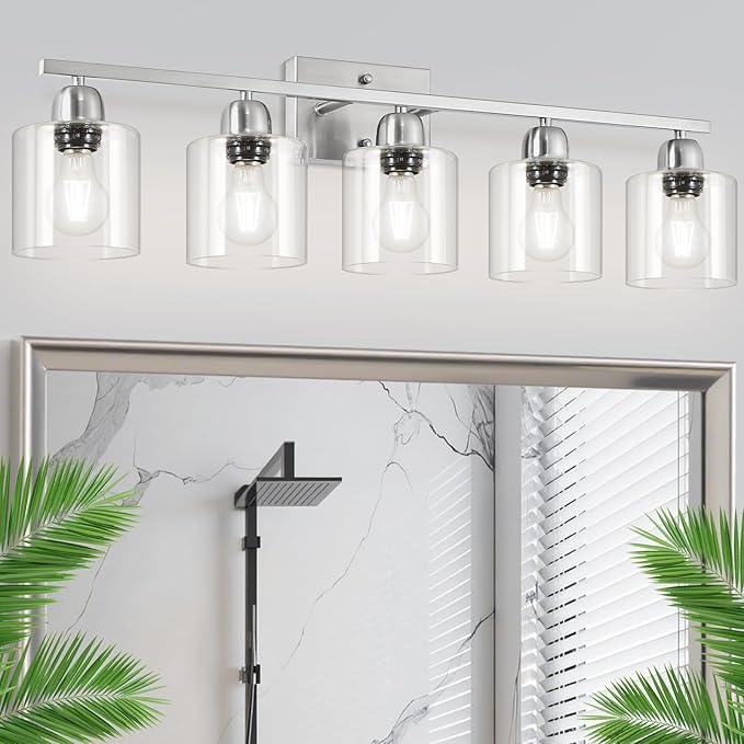 FAISHILAN Modern Brushed Nickel 5 Light Bathroom Vanity Light, 31 inch Bathroom Lights Fixtures, Vanity Lights for Mirror Kitchen Living Room Hallway Cabinet Porch - ModernBath