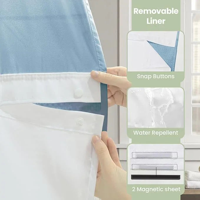 Inhousolu No Hook Shower Curtain with Snap in Fabric Liner Set Waffle Weave 230GSM Weighted Hem, Waterproof & Washable Bathroom Curtain Spa Luxury with Mesh Top Window 72" W x 72" L Teal - ModernBath