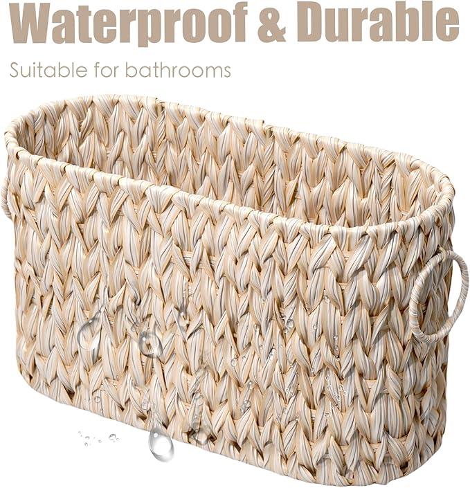 PINXIURY Toilet Paper Storage Basket, Bathroom Toilet Organizer with Strap Handle, Woven Toilet Paper Holder for 6 Mega Rolls, Bathroom Storage, Magazine Holder for Office, Bedroom, Buttermilk - ModernBath