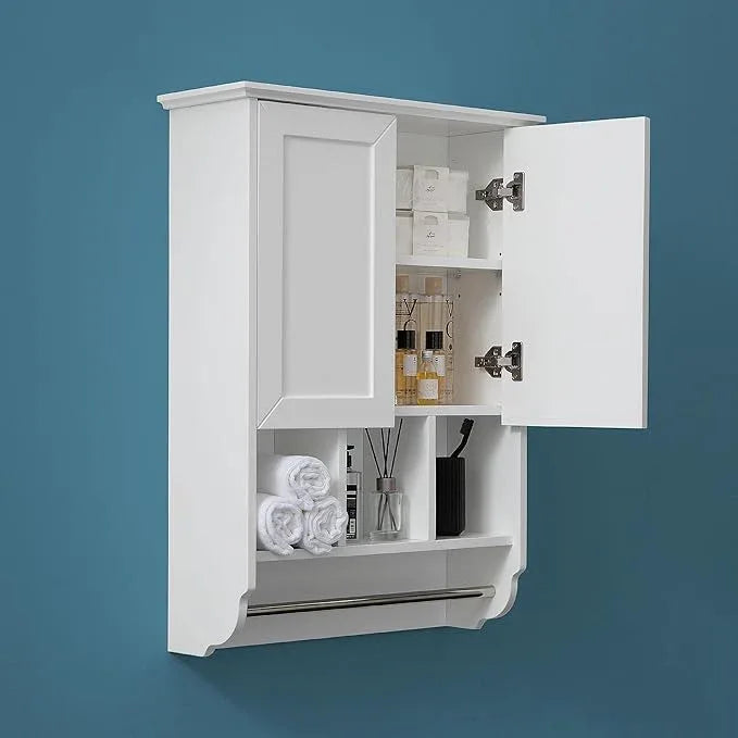 White Bathroom Wall Cabinet with Towel Bar,Wooden Medicine Cabinet Adjustable Shelves,23x32 Inch Kitchen Cabinet,Over Toilet Storage Cabinet for Bathroom,Kitchen,Laundry - ModernBath
