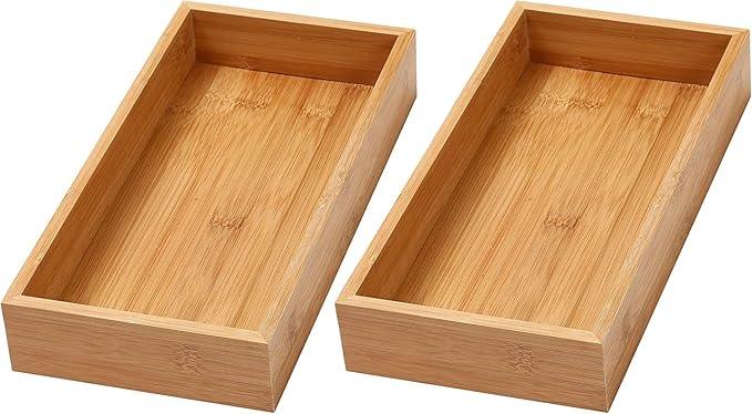 YBM Home Bamboo Drawer Organizer Storage Box for Kitchen Drawer, Junk Drawer, Office, Bedroom, Children Room, Craft, Sewing, and Bathroom, 2 Pack 6x12x2 inch - ModernBath