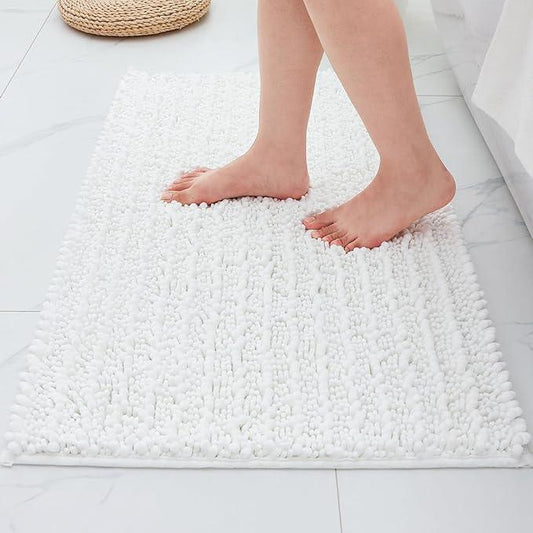 ILANGO Bathroom Rugs White 36x24,Extra Soft Absorbent Chenille Bath Rugs,Thick Non-Slip Shaggy Bath Mat,Machine Washable Quick Dry Bath Mats for Bathroom Floor, Tub, Shower Accessories - ModernBath
