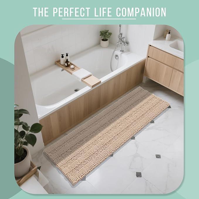 Yimobra Bathroom Runner Rug, 70 x 24, Long Bathroom Rugs Large Bath Mat, Soft Super Absorbent and Thick, Non-Slip, Machine Washable, Carpets for Home, Nursery, Bed and Living Room, Beige - ModernBath