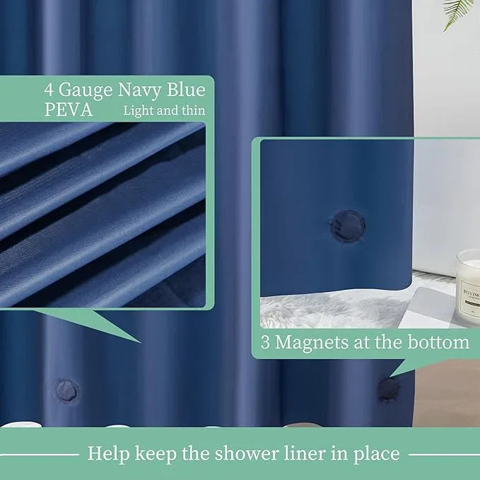 Mrs Awesome Navy Shower Curtain Liner with 3 Magnets, 72x72 Premium Flexible Sturdy Plastic Shower Curtain for Bathroom Lightweight & Waterproof, Navy Blue - ModernBath