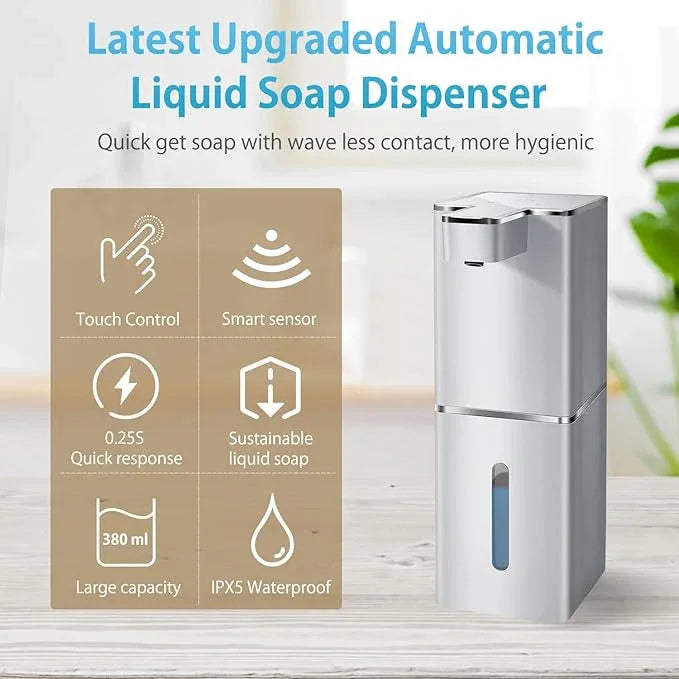 JEMISUN Automatic Liquid Soap Dispenser Touchless Soap Dispenser 380ml/12.8oz Rechargeable, Wall Mounted,4 Levels Adjustable Auto Soap Pump for Bathroom Kitchen Dish Soap - ModernBath