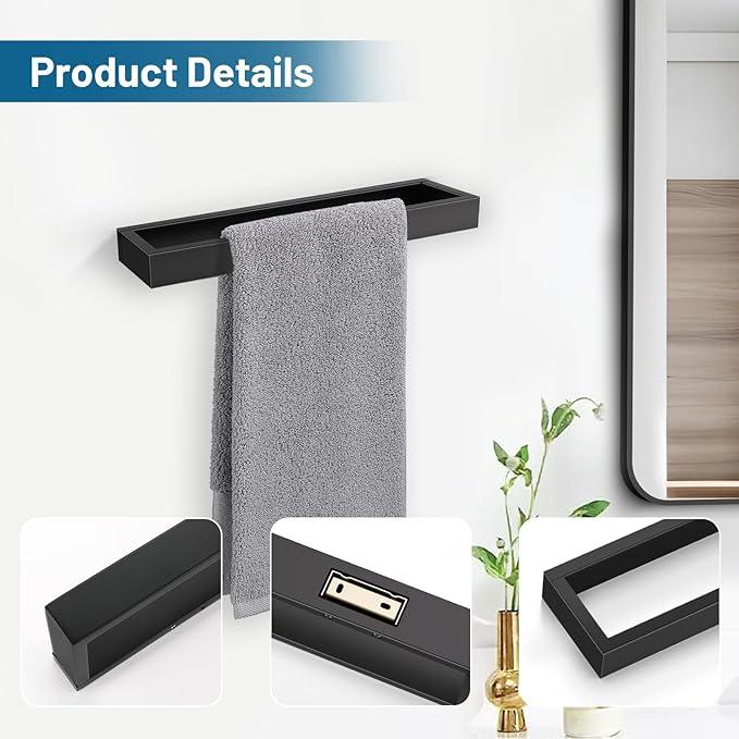 TNOMS Single Towel Bar Towel Holder Bathroom Hardware Accessories,Stainless Steel Wall-Mounted Towel Rack Towel Rail,12 Inches Matte Black - ModernBath