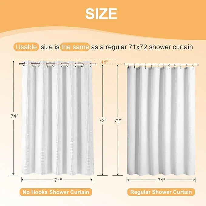 River Dream Cotton Blend No Hook Shower Curtain with Snap in Liner, Hotel Grade Shower Curtains for Bathroom, Water Repellent, White, 71W x74 L - ModernBath