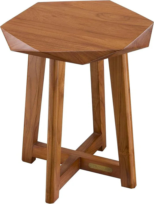 TEAK VALLEY Fully Assembled Teak Shower Stool, Teak Shower Bench, Shower Seat, Plant Stand, Side Table, Side Accent, 17.7" - ModernBath