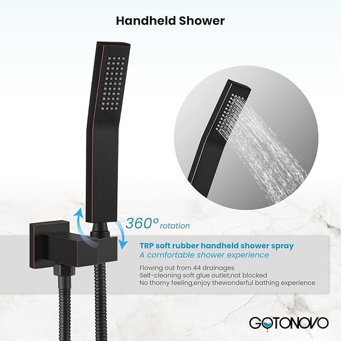 gotonovo Rainfall Bathroom Shower System Rain Shower Head and Handle Set Wall Mounted Shower Complete Combo Solid Brass Pressure Balancing Shower Mixer Valve 16 Inch Oil Rubbed Bronze - ModernBath
