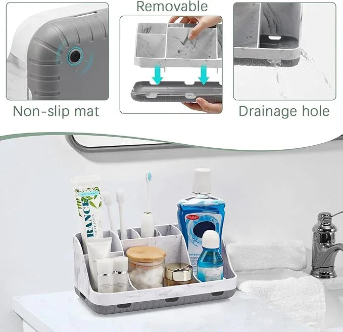 GFWARE Marble Bathroom Countertop Organizer - Detachable 7 Slots Kids Electric Toothbrush and Toothpaste Holde Drainage for Bathroom Accessories Organization Counter Vanity Storage, Grey - ModernBath