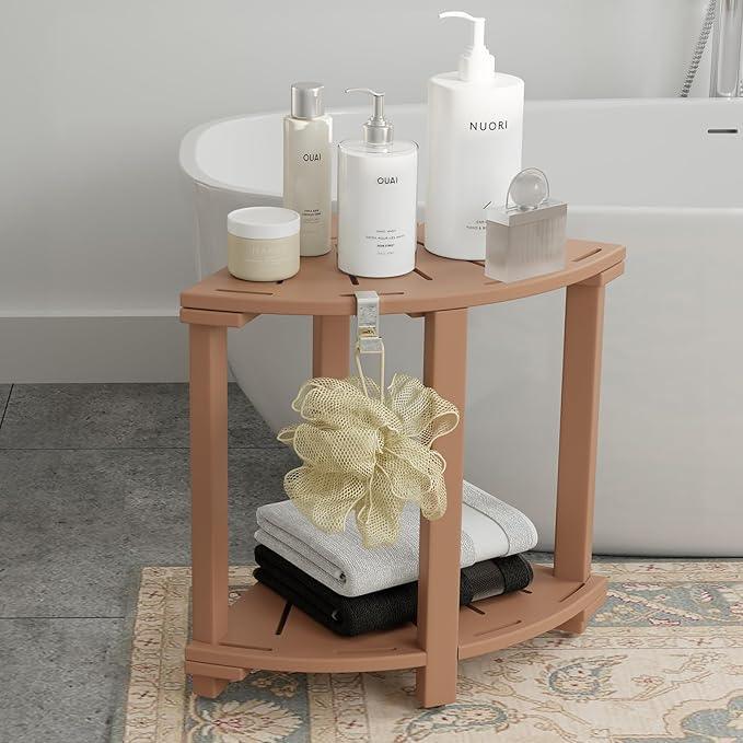 Shower Bench, Corner Shower Stool for Inside Shower and Shaving Legs, Waterproof HDPE Shower Chair Seat with Storage Shelf for Bathroom Non-Slip - ModernBath