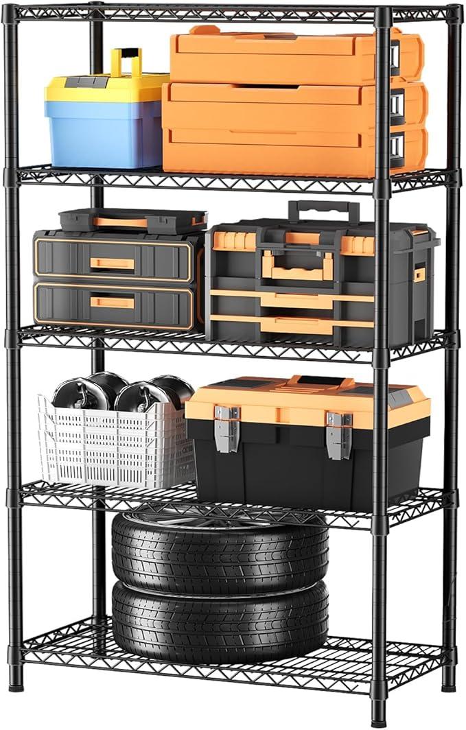 SINGAYE 5 Garage Shelving Wire Storage Heavy Duty Shelves 1750LBS Shelving Unit Metal Bathroom Organizers and Shelf Wire Closet Pantry Kitchen Rack 18" Dx36 Wx71 H Black - ModernBath