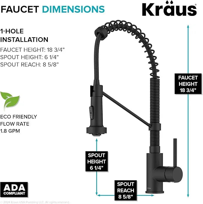 KRAUS Bolden Commercial Style 2-Function Single Handle Pull Down Kitchen Faucet in Matte Black, KPF-1610MB - ModernBath