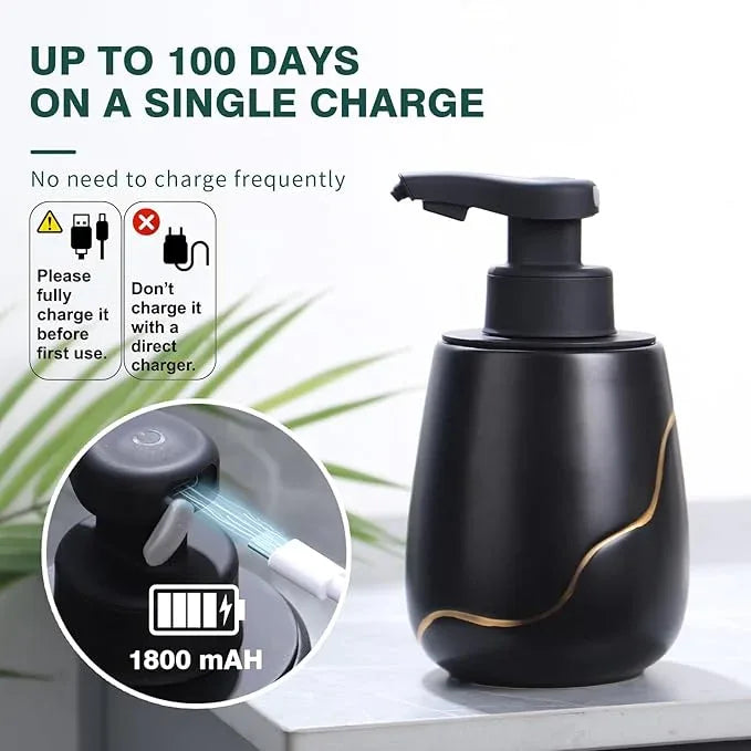 BosilunLife Automatic Soap Dispenser Bathroom - Liquid Hand Free Dispenser Smart Electric Lotion Soap Dispenser Touchless with Waterproof Pump Rechargeable Dish Soap Dispenser Ceramic Black - ModernBath