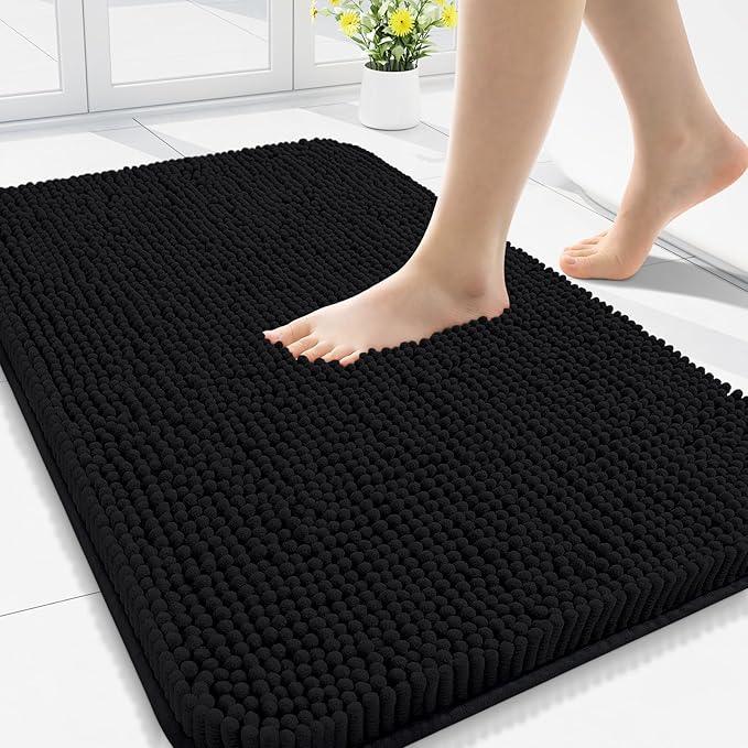 Arotive Bathroom Rugs 34x21, Extra Soft Absorbent Shaggy Chenille Bath Rugs, Machine Washable Rubber Backing Non-Slip Bath Mats for Bathroom Floor Tub and Shower, Home Decor Accessories, Black - ModernBath