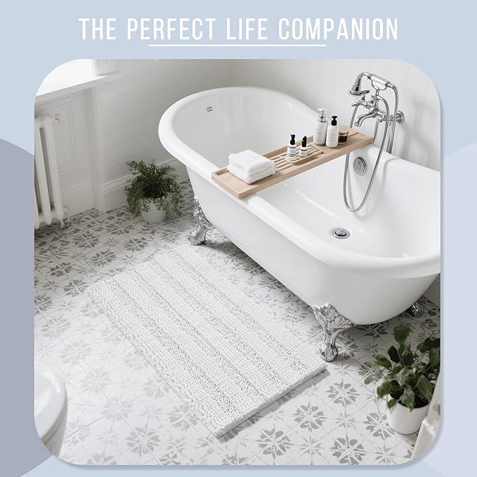 Yimobra Bathroom Rug Mat 44 x 24, Non Slip and Super Absorbent Bath Mat,Machine Washable Quick Dry,Ultra Plush Chenille Shower Rugs for Bathroom Floor Sink Tub and Shower Outside,White - ModernBath
