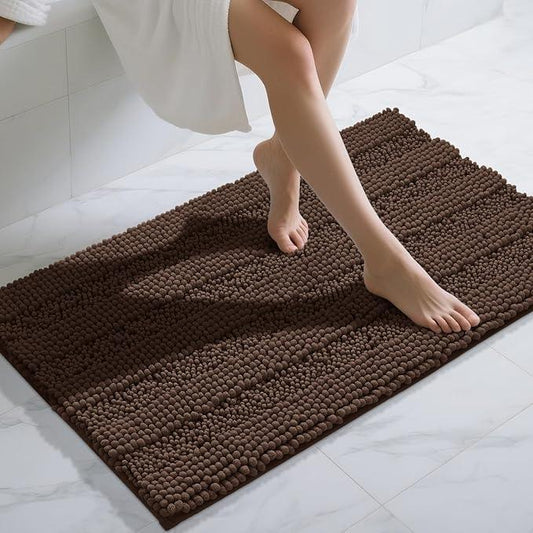 Yimobra Bathroom Rug Mat 44 x 24, Non Slip and Super Absorbent Bath Mat,Machine Washable Quick Dry,Ultra Plush Chenille Shower Rugs for Bathroom Floor Sink Tub and Shower Outside,Brown - ModernBath