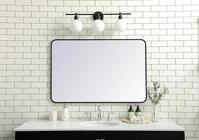 ARS Concepts Aura, Soft Corner Metal Rectangular Mirror 28X42 Inch in, Modern, Black - ModernBath