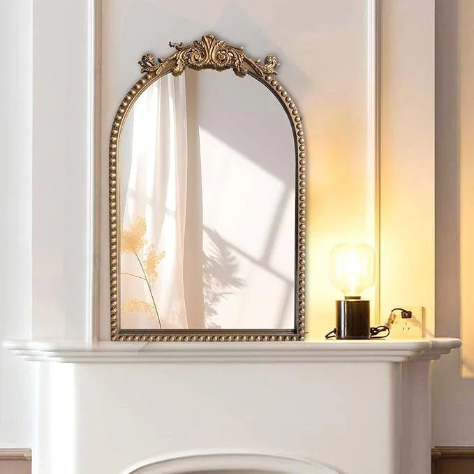 BAODANFU Arendahl Traditional Vintage Arch Mirror, 20" X 30" Baroque Ornate Accent Wall Mirrors Decorative Beaded Frame for Bathroom Sink, Entryway, Bedroom Vanity, Over Mantel Fireplace Wall Decor - ModernBath