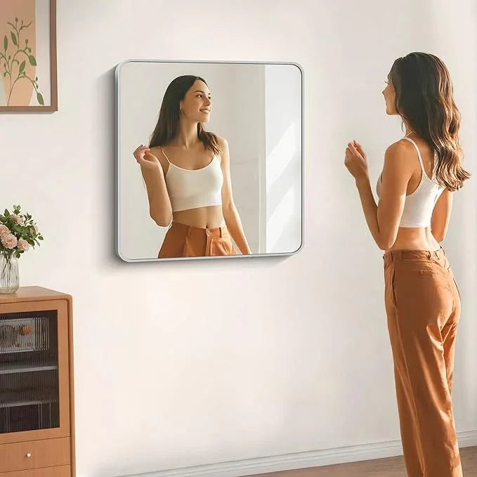 DESBING 30" x 30"Bathroom Mirror, Silver Wall Mirror with Metal Frame, Decorative Rectangular Vanity Mirror for Bedroom Bathroom Living Room Entryway (Horizontal/Vertical) - ModernBath