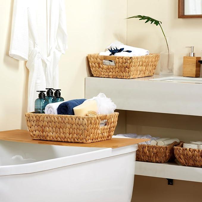 Wicker Baskets 2 Pack, Water Hyacinth Wicker Storage Basket with Handles for Organizing, Handmade Large Baskets, Natural - ModernBath