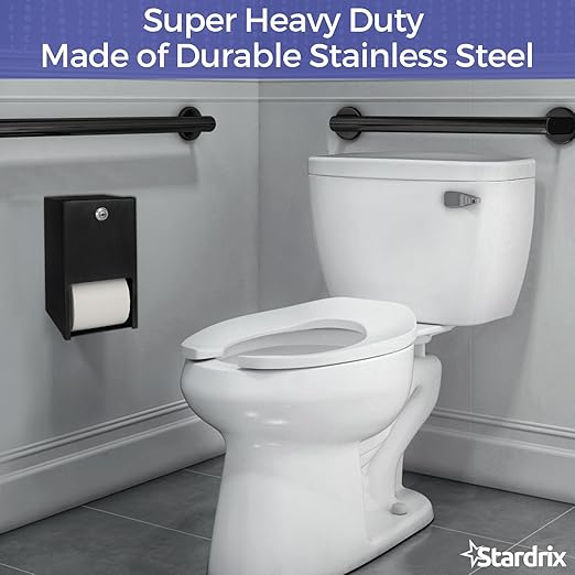 Matte Black 2 Roll Stainless Steel Commercial Toilet Paper Dispenser, Heavy Duty Wall Mount Tissue Holder with Lock for Restroom/Bathroom