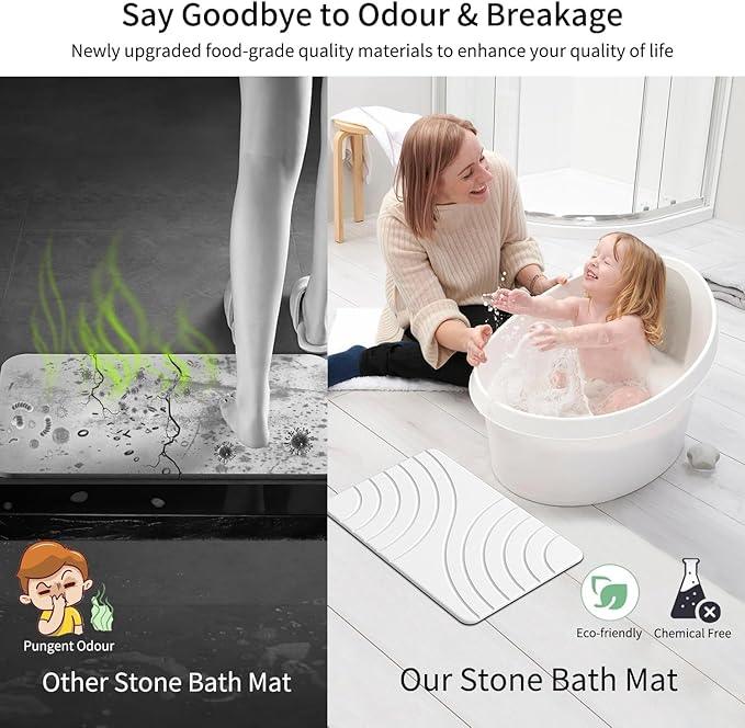 Stone Bath Mat Diatomaceous Earth: Quick Drying Shower Mat Non-Slip Super Absorbent Bathroom Mat, Easy to Clean & Odorless Diatomite Bathmats for Bathroom Floor, White - ModernBath