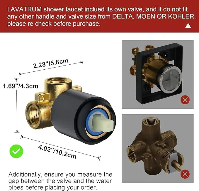 Lavatrum Premium Shower Head and Valve Set Wall Mount 8 Inch Rainfall Square Shower Faucet Single Spray with Rough-in Valve and Trim Kit for Bathroom(Matte Black) - ModernBath