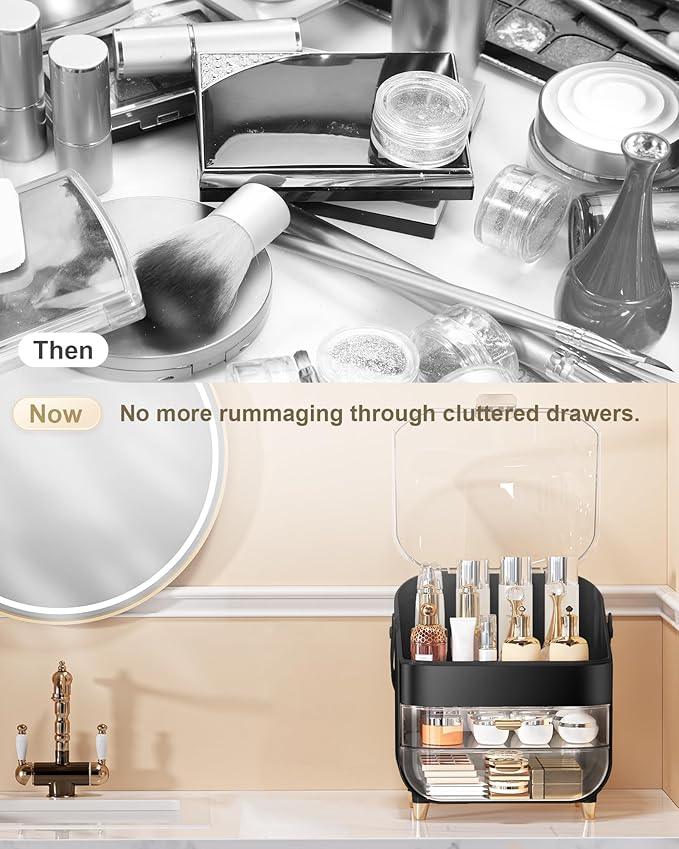 Makeup Organizer Countertop, Skincare Holder Bathroom Counter Organizer, Storage Box Cosmetic Display Cases, Teen Girl Gifts Make up Organizers for Vanity, Dresser (Black) - ModernBath