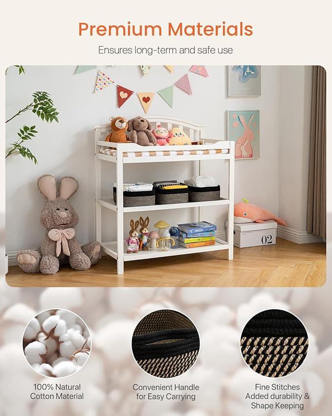 Small Woven Basket, 12 x 8 x 4.5 Inches, Storage Basket for Organizing, Cute Small Rope Shelf Closet Cube Storage Bins Baskets for Shelves, Dog Toy Gift Baskets Empty, 3 Pack Black & Brown - ModernBath