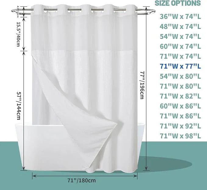 eachope White No Hook Waffle Weave Shower Curtain with snap-in Liner Replacement, 230GSM Waterproof Fabric Hotel Shower Curtain Set for Bathroom, Through Mesh Top Window,71Wx77H - ModernBath
