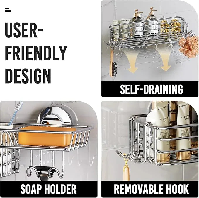 LEVERLOC Shower Caddy Suction Cup, 2 Pack Heavy Duty Bathroom Organizer for Inside Shower with Hooks & Soap holder, Removable and Rustproof Silver bathroom Holder Storage - ModernBath