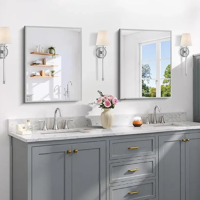 COFENY Silver Bathroom Mirror for Wall, 18x24 Inch Rectangle Mirror with Metal Frame, Modern Vanity Mirrors for Bathroom Living Room, Entryway Hangs Horizontal or Vertical - ModernBath